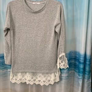Military Hippie Gray Sweater with Lace Detail